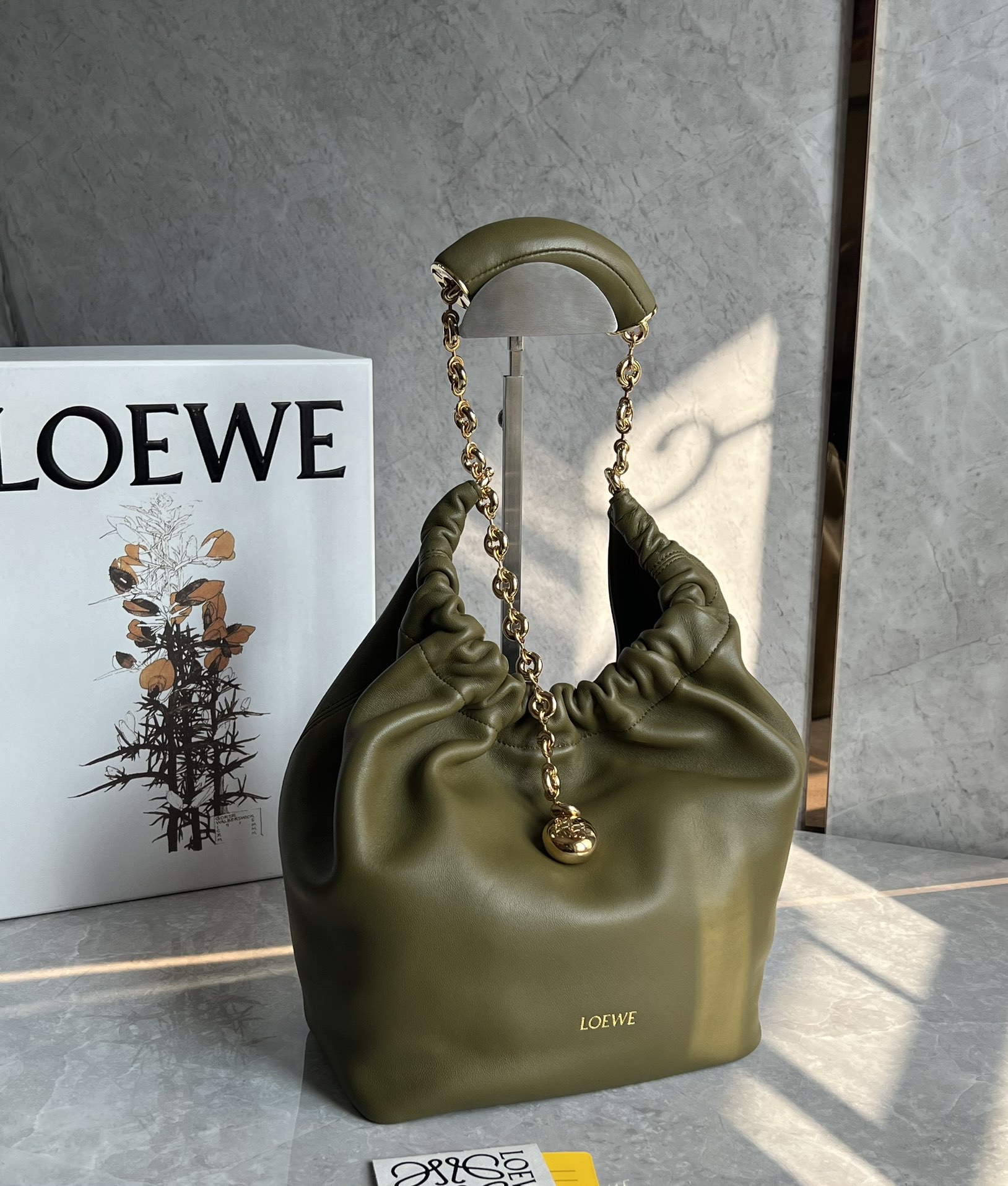 Loewe Medium Squeeze Bag in Mellow Nappa Lambskin Dark Khaki Green